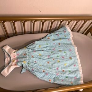 Blue Gingham nautical print lace & cotton vintage 90s dress girl size 3T